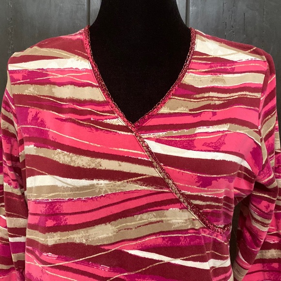 Ruby Rd. Pink/Tan quarter length sleeves blouse PL - Picture 4 of 9